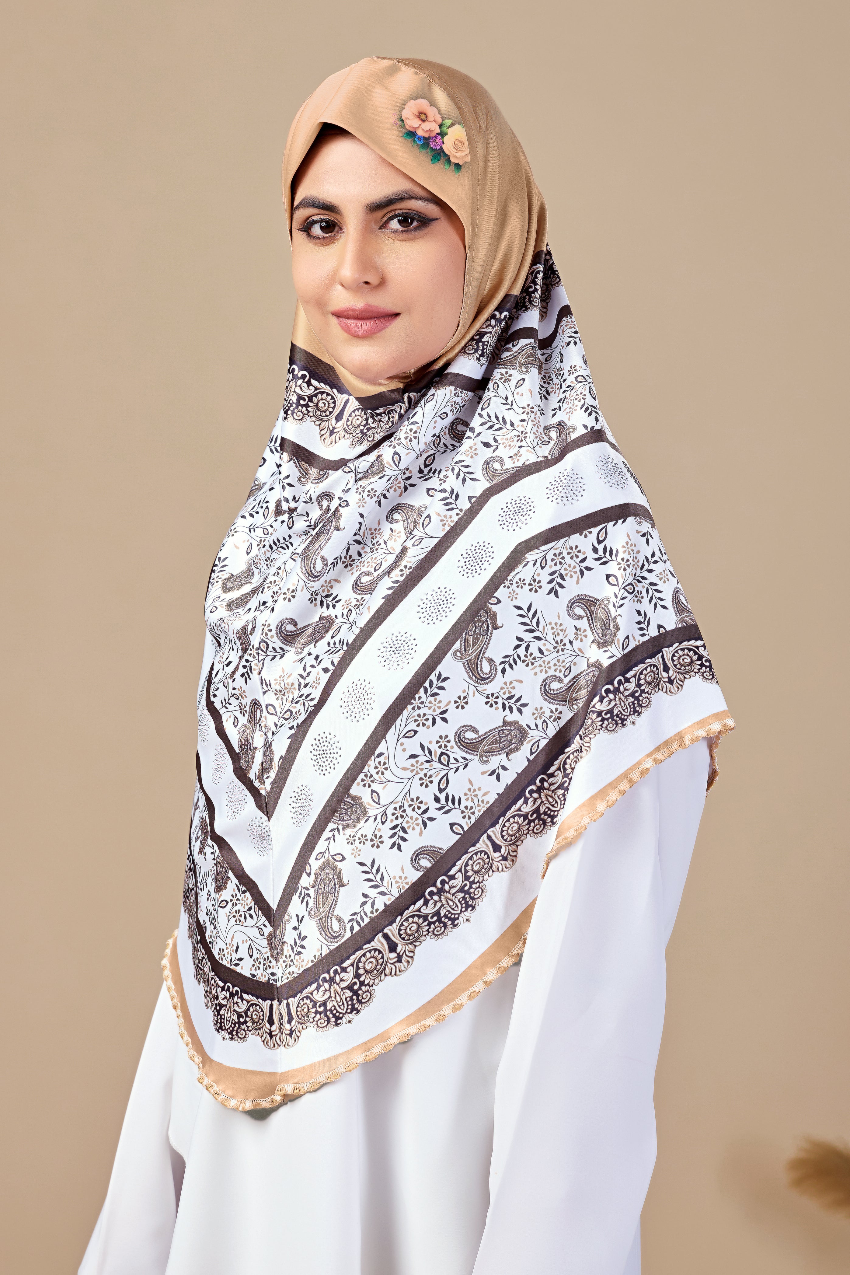 Blossom Grace Malaysian Printed Hijab With Diamond Work