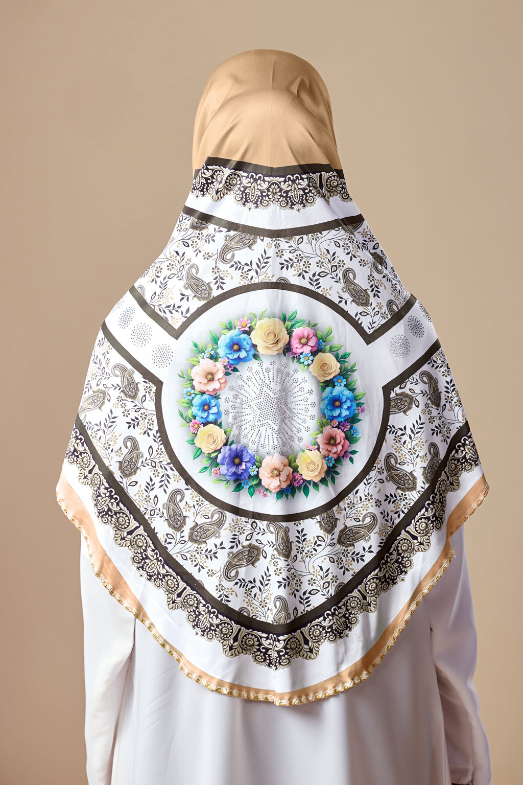 Blossom Grace Malaysian Printed Hijab With Diamond Work