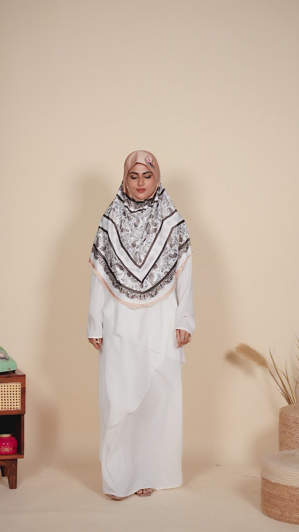 Blossom Grace Malaysian Printed Hijab With Diamond Work